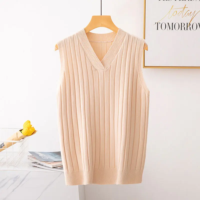 Long Knitted Sweater Vest Women Loose Casual V-neck Sleeveless Suspender Sweaters Female 2023 Spring Autumn Korean Version Girl