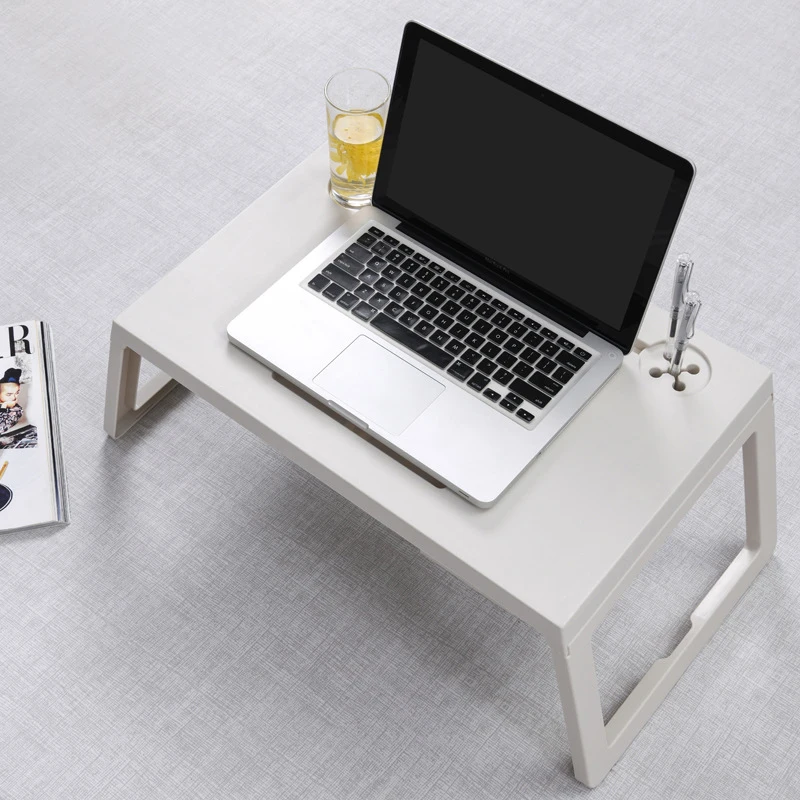 Scrivania da tavolo per Laptop per letto, vassoio per Computer in plastica con cassetto portaoggetti e Pad, portabicchieri, portapenne, scrivania pieghevole, mobili da tavolo
