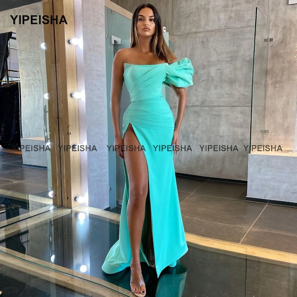 

Yipeisha Mermaid High Slit Prom Dress Strapless Mint Green Evening Gown Long Custom-made Party Dresses Robe de Soiree