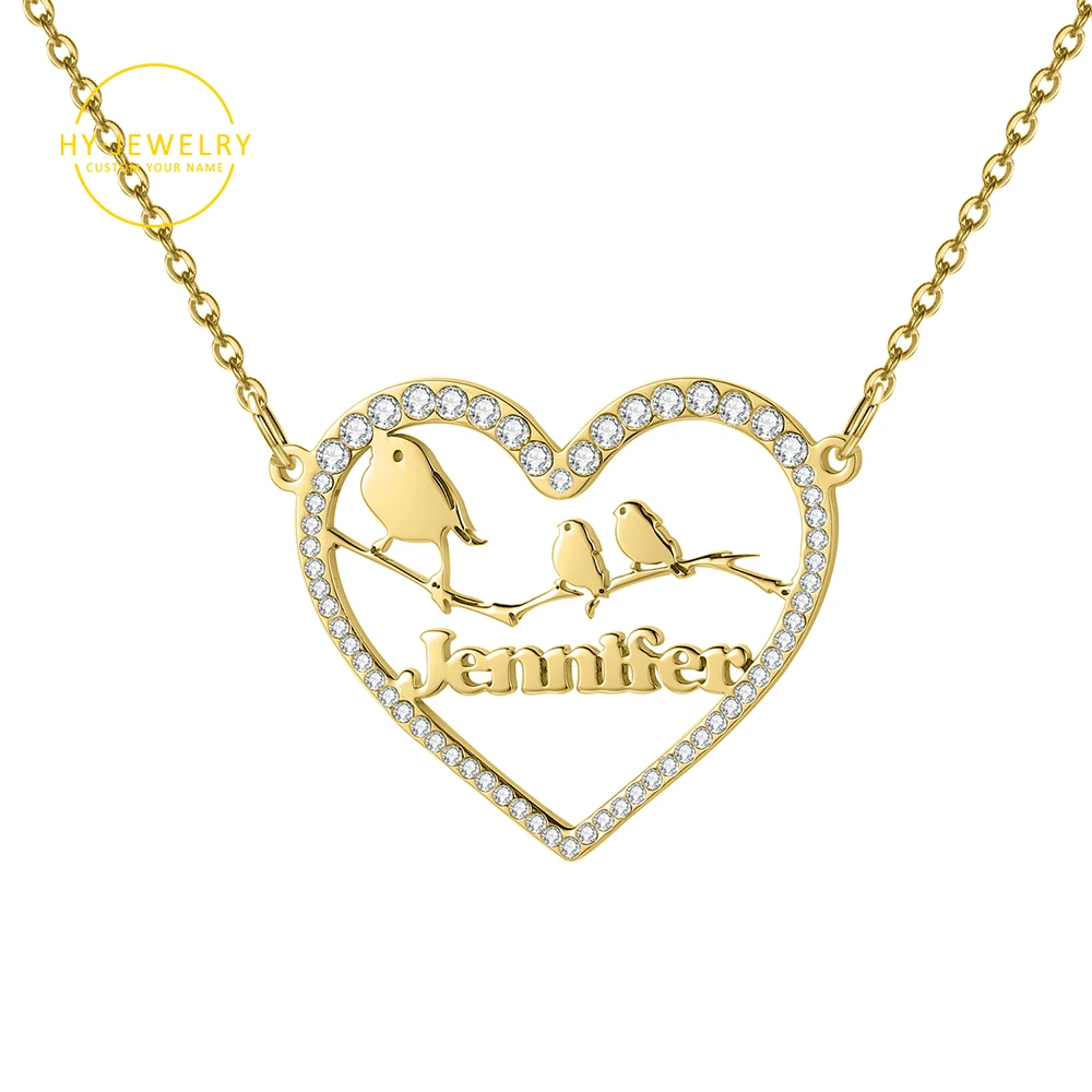 

Personalized Crystal Names Necklace For Women Customized Heart Name Pendant Gold Stainless Steel Zirconia Charm Jewelry Mom Gift