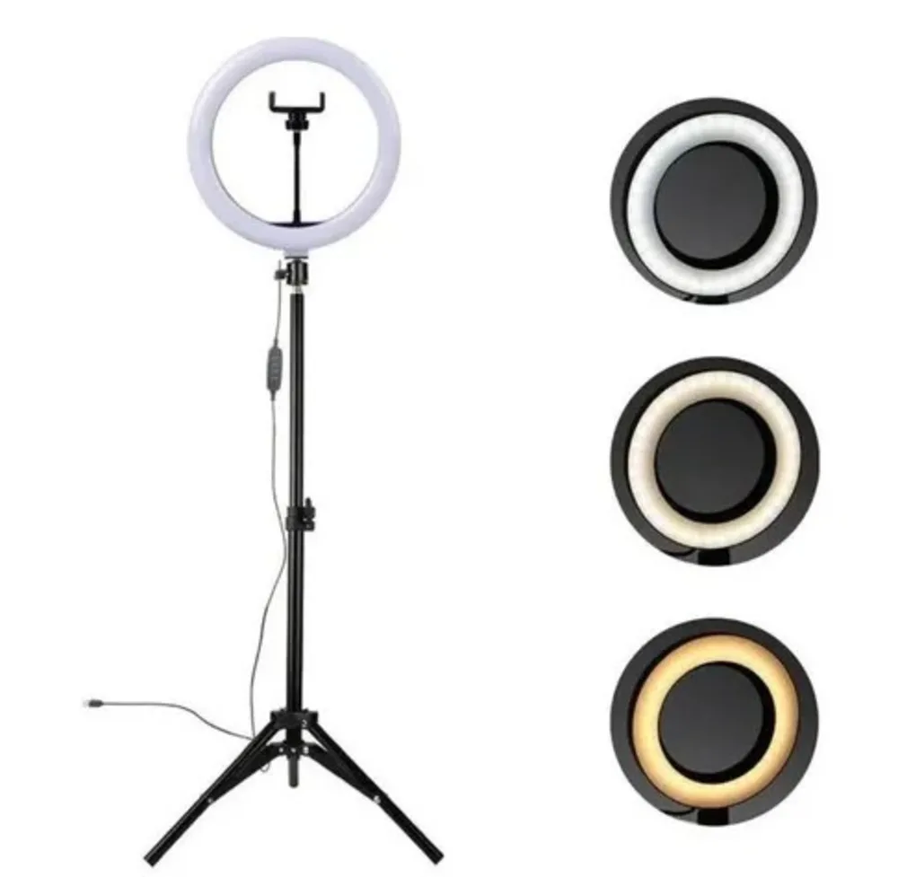 Ring Light Led Iluminador 26cm 10 Polegadas Completo 2,1m Tripé 210cm