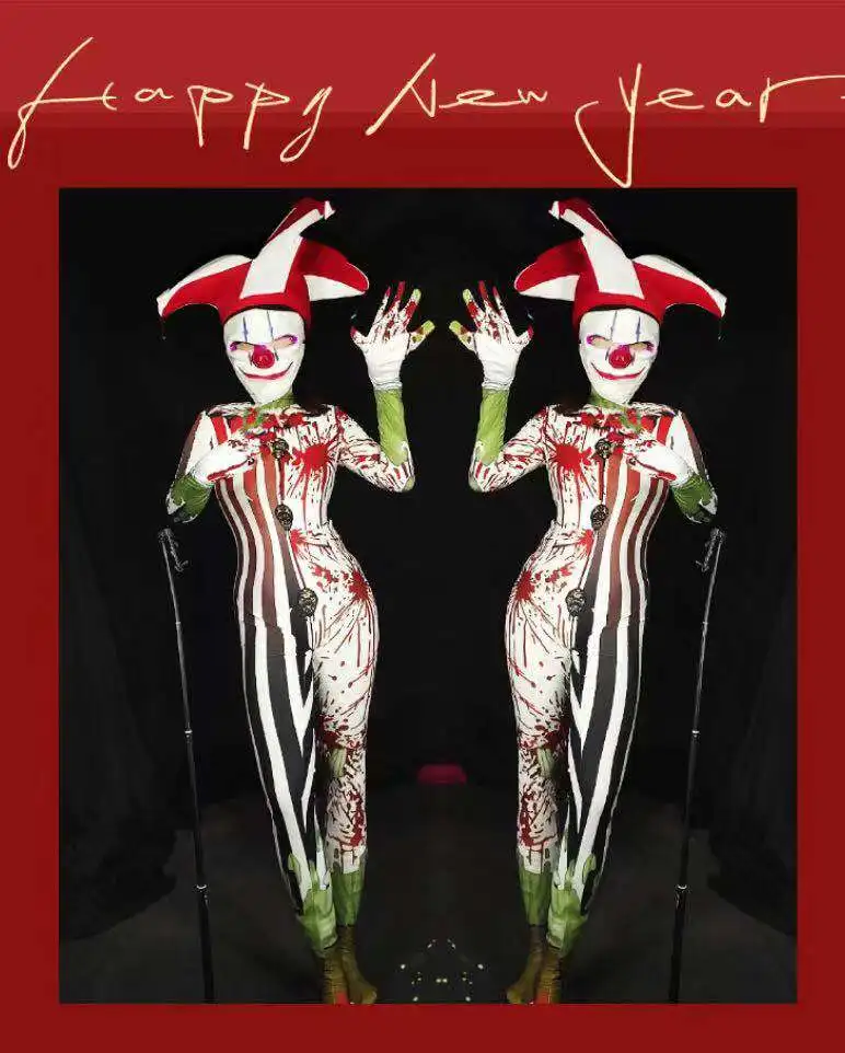 Christmas Halloween Women New Horror Clown Jumpsuit Dancer Costume Performance Outfit Same Women And Men Paragraph Costume