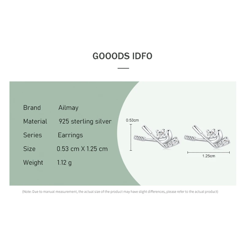 Ailmay 100% 925 Sterling Silver Fashion Hockey modelling Clear Zircon Stud Earrings For Women Girls Party Accessories Jewelry