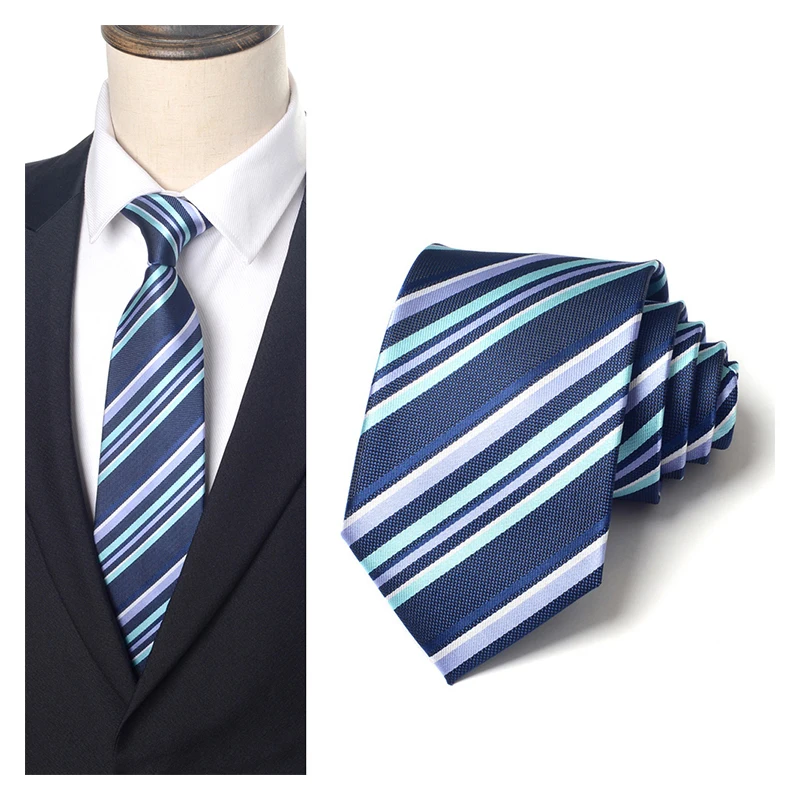 High Quality Designer Blue Jacquard Stripe 8cm wide Men\'s Tie Fashionable Shirt Accessory Business Banquet Hand Tie a Knot Tie