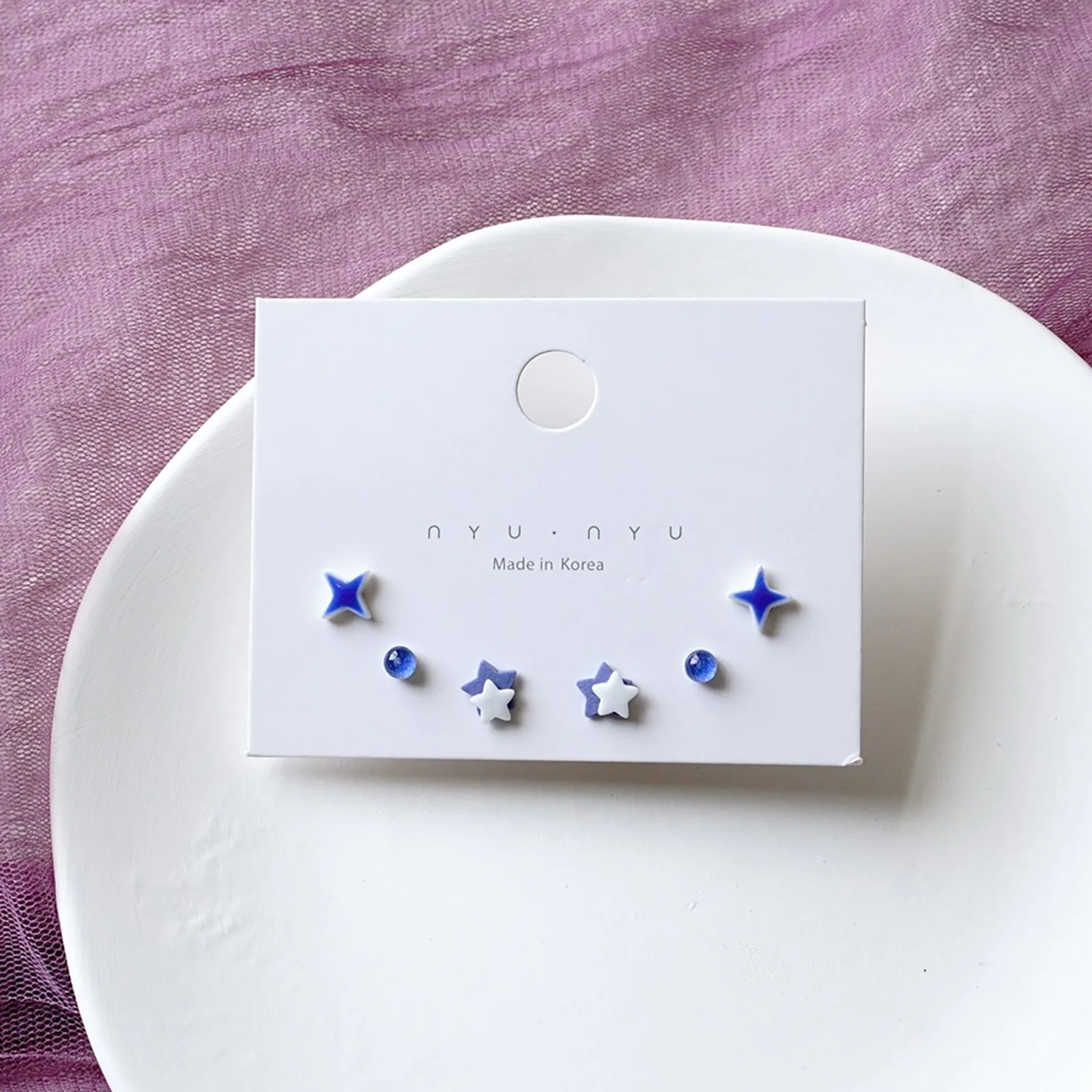 3Pairs Ceramic Ear Post Stud Earrings For Women Girls Mixed Color Star Flower Heart Airplane Planet Earring Accessories Jewelry