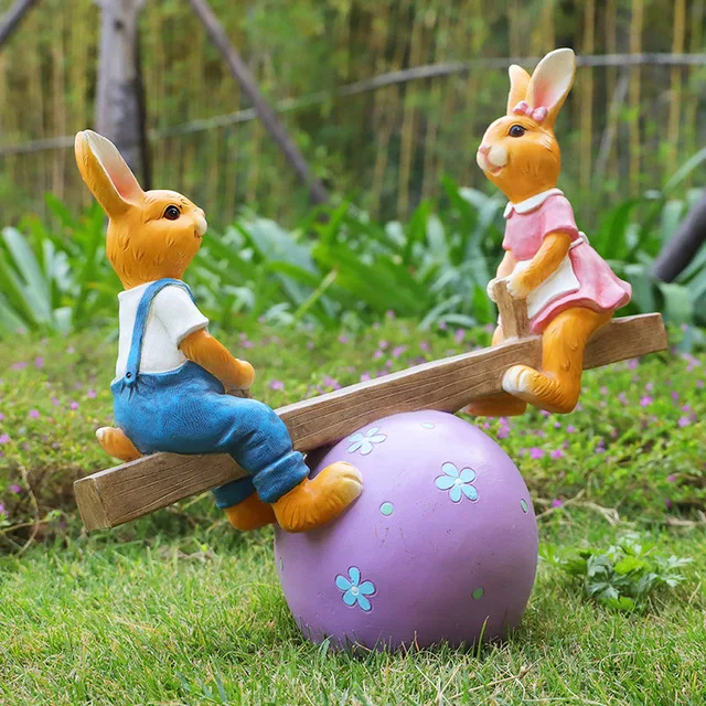 Garden Cute Cartoon Seesaw Rabbit Resin Crafts Outdoor Villa Square Figurines Decoration Park Courtyard Lawn Sculpture Ornaments