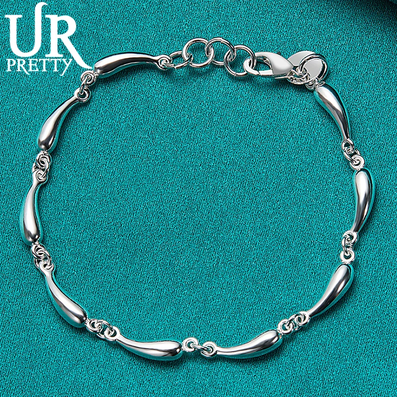 

URPRETTY 925 Sterling Silver Water Drop Chain Bracelet For Women Wedding Engagement Charm Jewelry