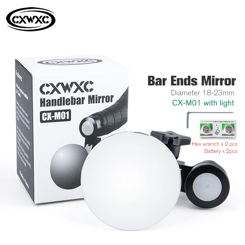 CXWXC Bike Rear View Mirrors Drop Bar Mirror For Road Bike LED Lights Convex Steel Lens Accessories Bar End Bicycle Mirror