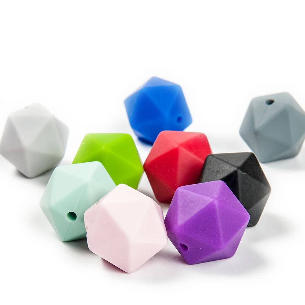 น่ารัก-Idea 10Pcs 14Mm ซิลิโคน Icosahedron ลูกปัด Teething เครื่องประดับสร้อยคอสร้อยข้อมือเด็ก BPA ฟรีผลิตภัณฑ์ Teether รูปหลายเหลี่ยม