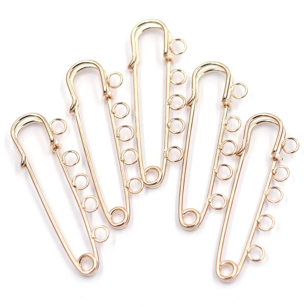 10Pcs Gold Silver Plated Safety Pin Brooches 5 Holes Connectors Finding For DIY Jewelry Making Craft Sewing Apparel Accessories