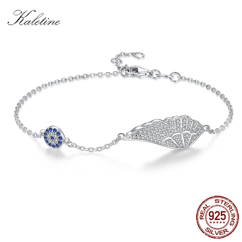 Women Men Angel Wings Bracelets Blue Lucky Eye Sterling 925 Silver Bracelet Pave Setting CZ Crystal Silver Jewelry Gifts KLTB055