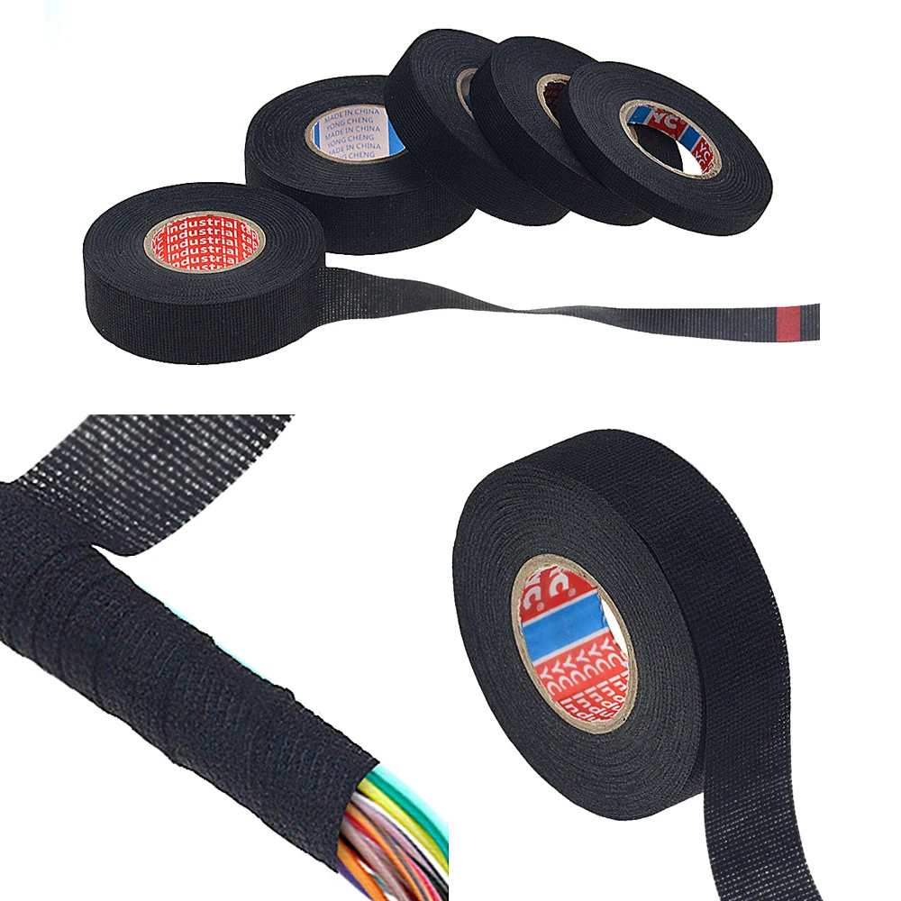 Cinta adhesiva de tela para arnés de cables, cinta de terciopelo para cableado de coche, ancho de telar 9 / 15/ 19/ 25/ 32mm, 15m, novedad
