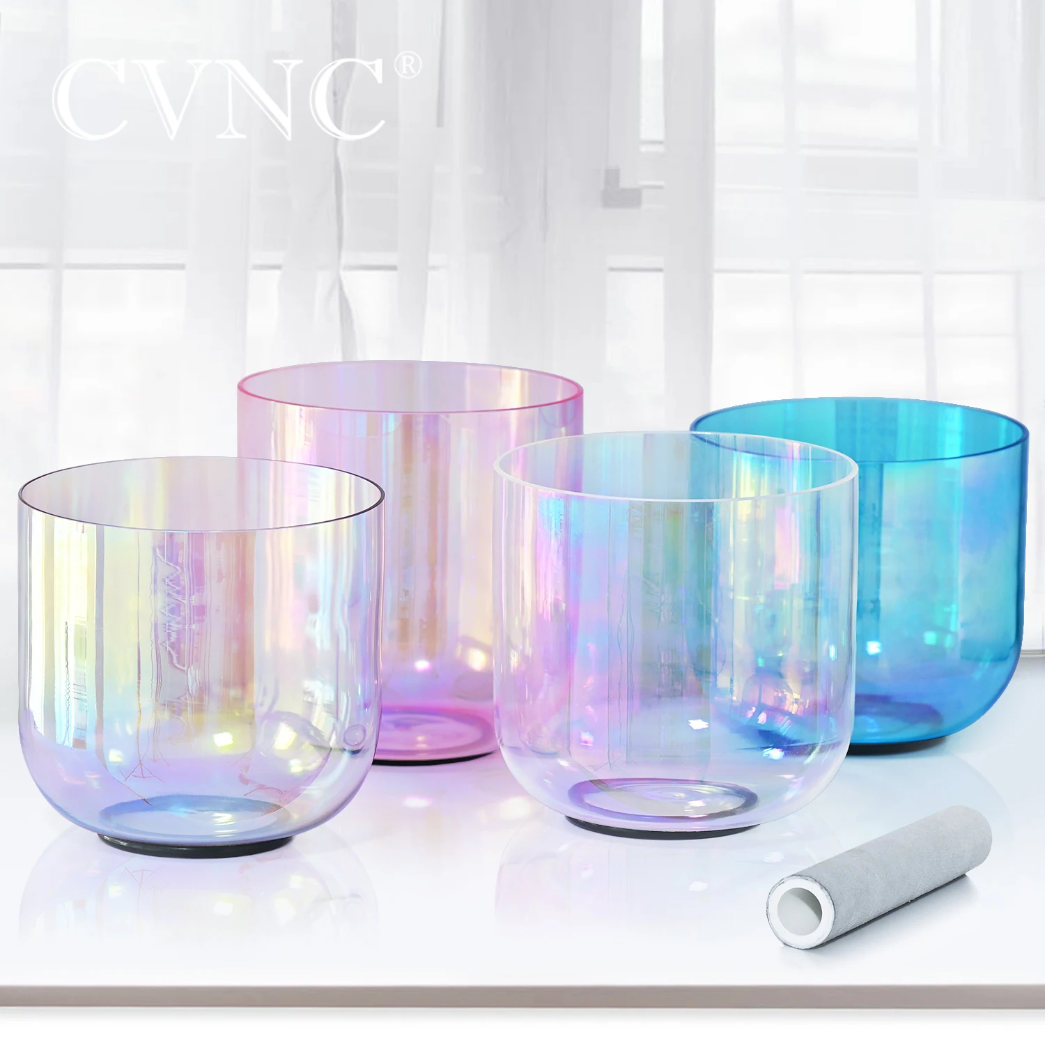 

CVNC 6 Inch F Note Clear Cosmic Light Crystal Singing Bowl Heart Chakra 440/432hz for Sound Healing and Meditation with Mallet