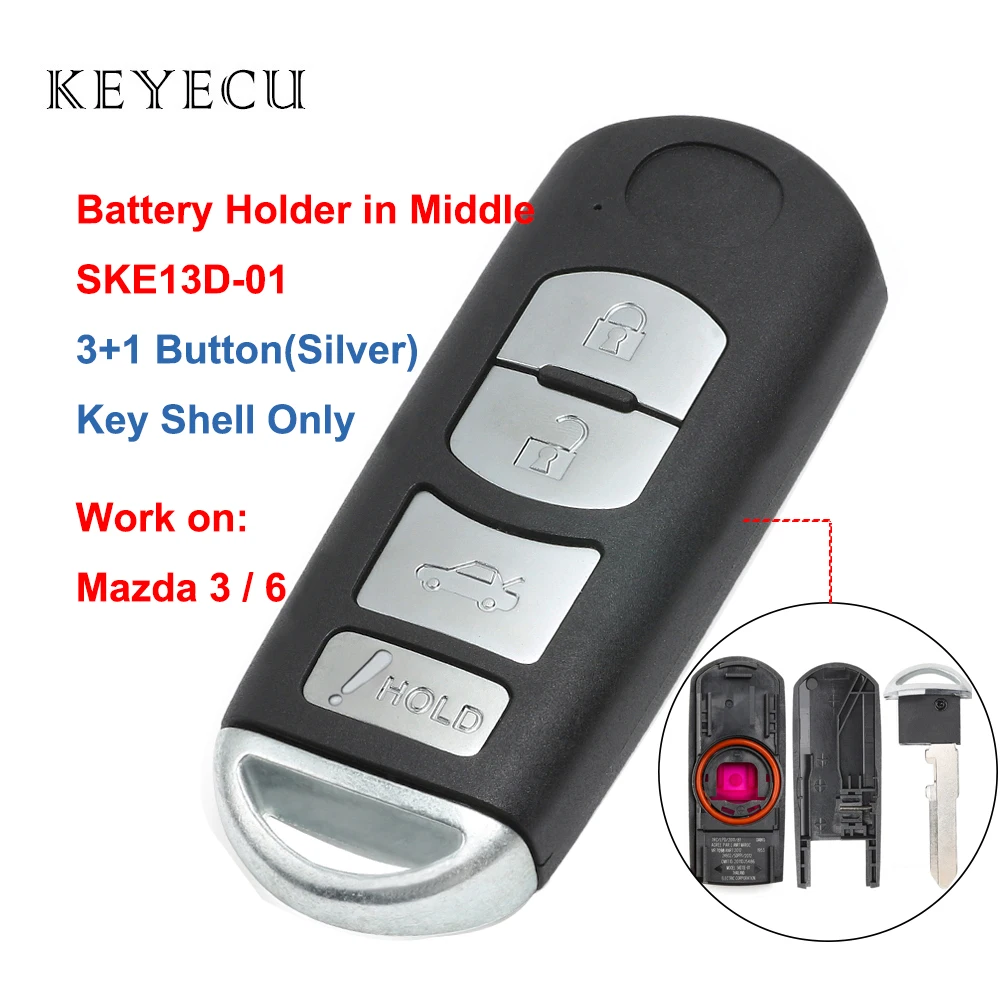 

Keyecu SKE13D-01 WAZSKE13D01 Car Smart Remote Key Fob Shell Case Cover 4 Buttons for Mazda 3 6 2014 2015 2016 2017 2018