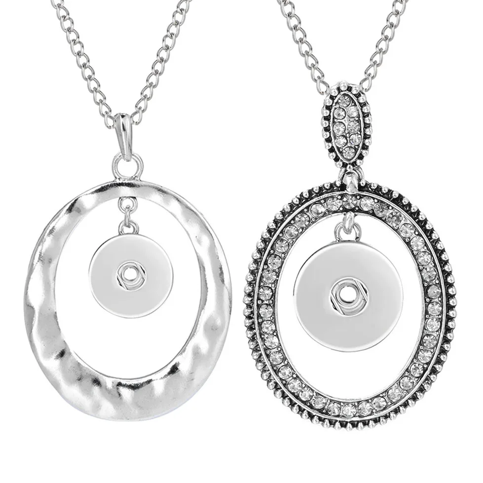 

New Snap Necklace Jewelry Oval Metal Snap Pendant Necklace Fit 18mm Snaps Button for Women Accessories ZG499