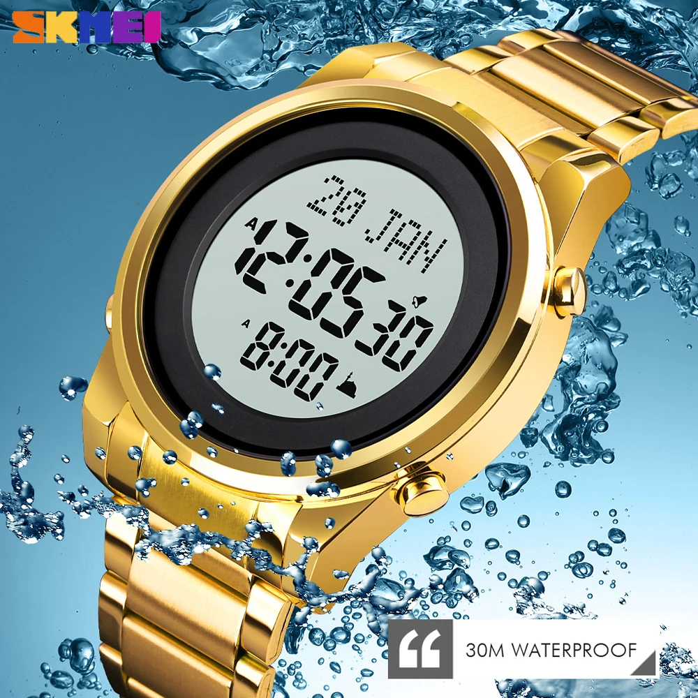 SKMEI Luxury Watch Brand Muslim Qibla Mens City Selection Bookmark Clock Sport Digital Electronic Bracelet Male Wristwatch Gift