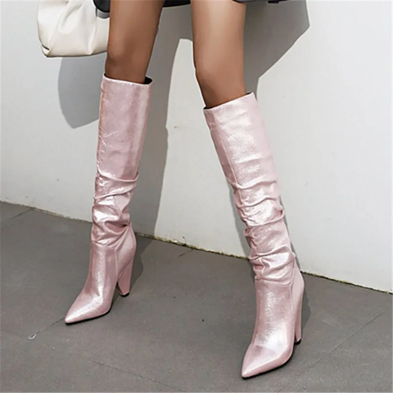 2021 Plus size 34-45 New brand women boots thick high heels autumn winter boots cowboy western knee high boots women shoes