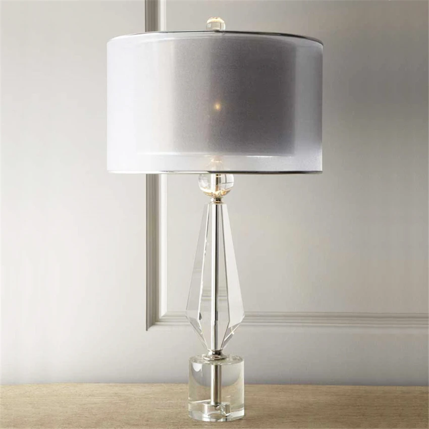 

Post modern transparent crystal table lamps bedroom living room model room villa study fabric decoration desk lights fixtures