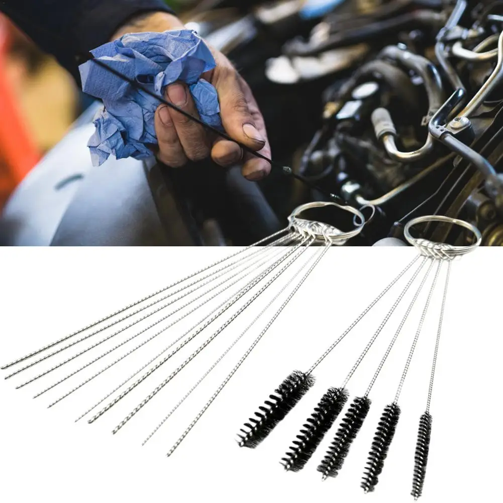 Carburatori Carbon Dirt Jet Remove Cleaner 12 Wire Torch Tip Cleaner 10 aghi 5 spazzole Kit di strumenti di pulizia portatile per Moto