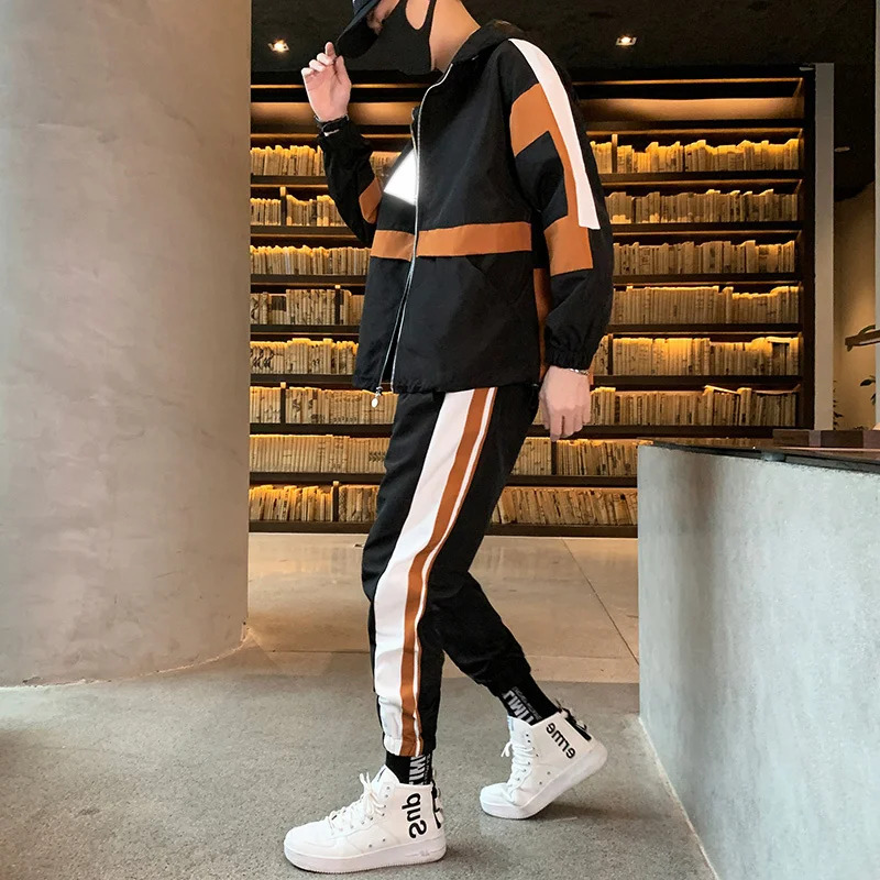 

Fashion Autumn Spring Sporting Suit Sweatshirt + Sweatpants Mens Clothing 2 Pieces Slim Tracksuit 2020 Brand New Men Sets