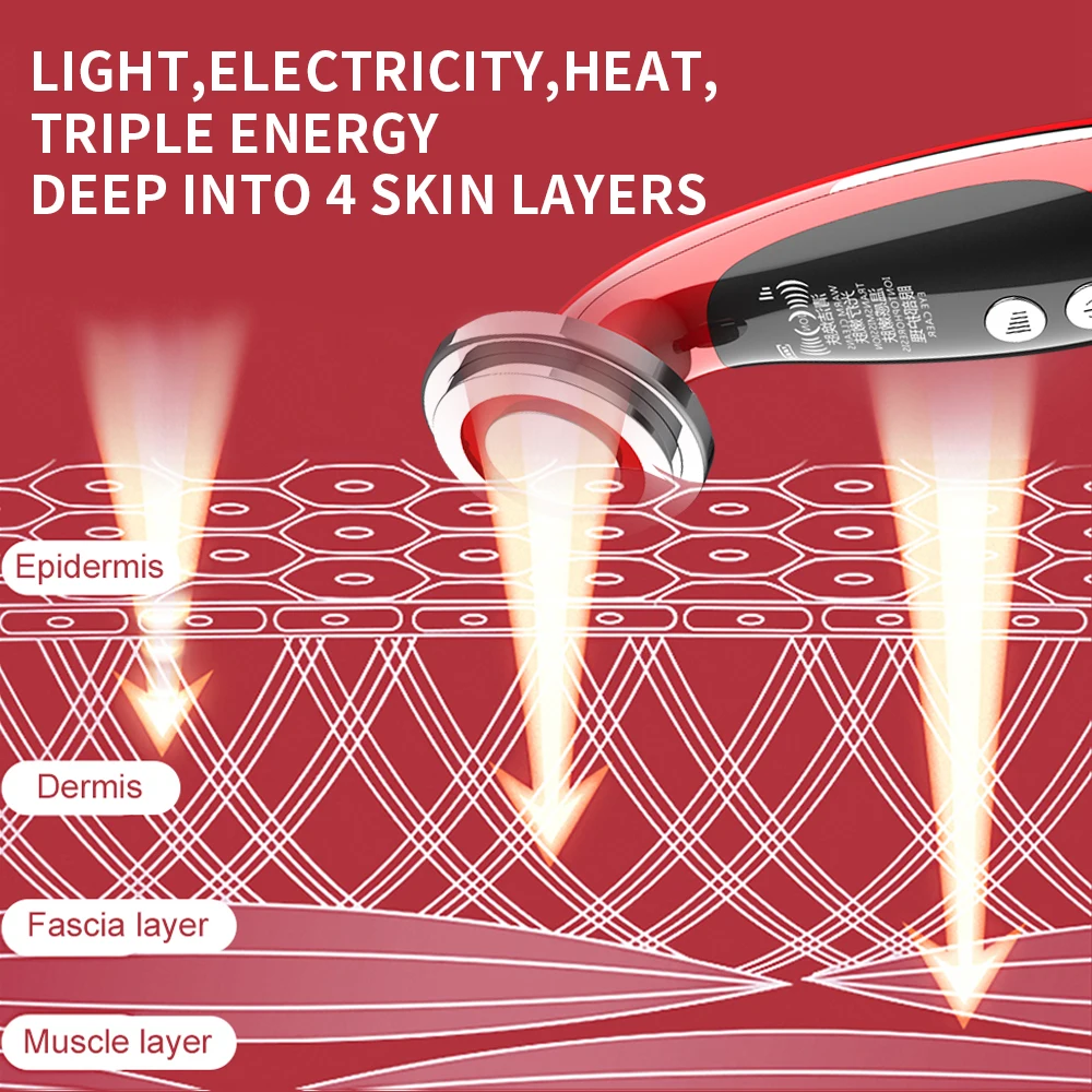 顔肌の若返り美容機led光子治療振動加熱された美顔器フェイス締めリムーバーしわ