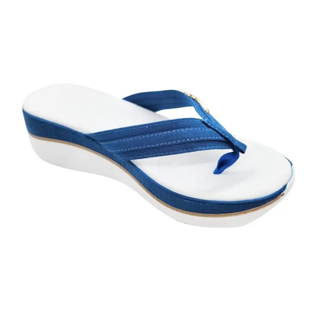 Thick bottom Flip Flops woman slippers metal buckle decor Slope heel Beach shoes mixed color Sandals Summer lady slippers