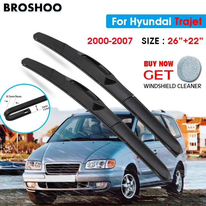 

Car Wiper Blade For Hyundai Trajet 26"+22" 2000-2007 Auto Windscreen Windshield Wipers Blades Window Wash Fit U Hook Arms