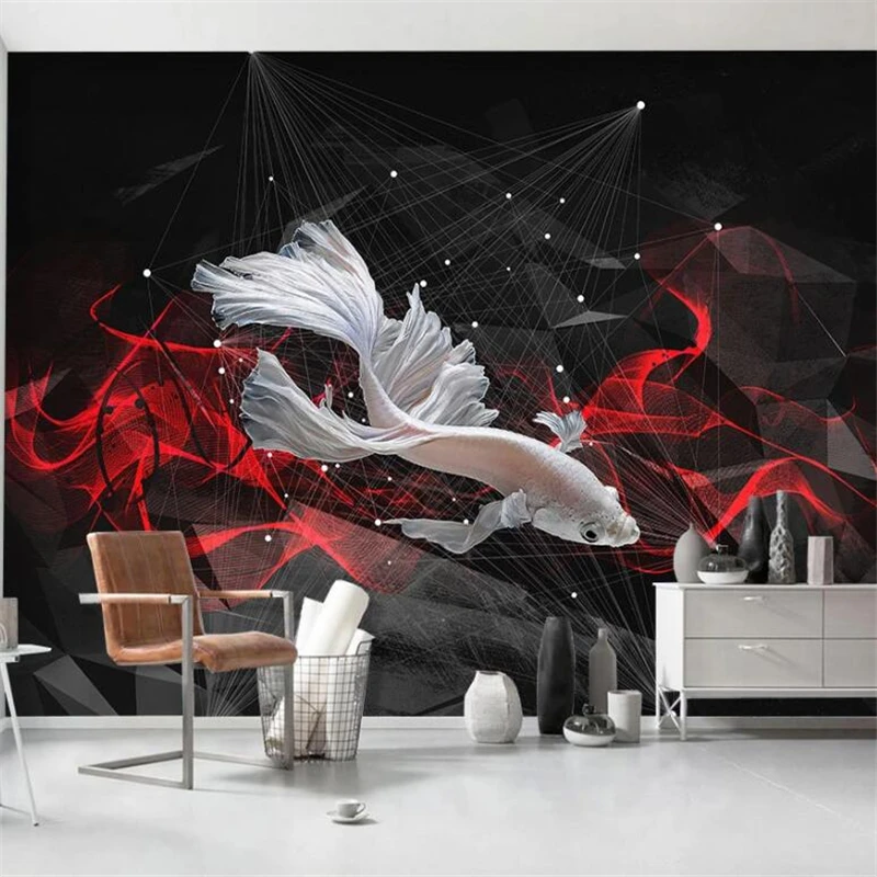 

wellyu Customized large murals fashion home decoration black series goldfish decorative painting background wall wallpaper