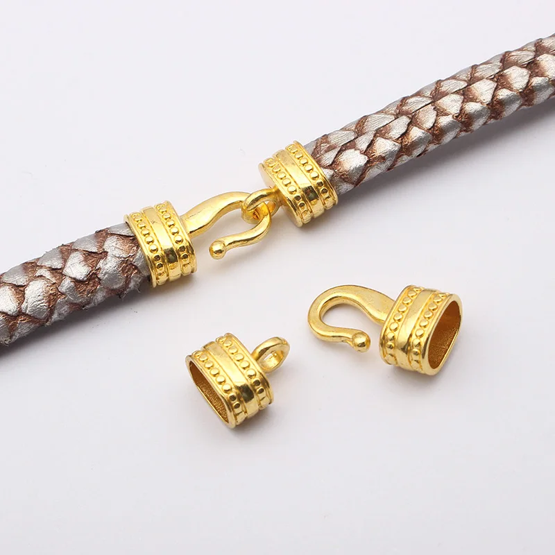 5Sets Gold Color Fasteners Large Clasp End Hook Connector Fit 10*7mm Flat Licorice Leather Cord DIY Jewelry Making Accessories