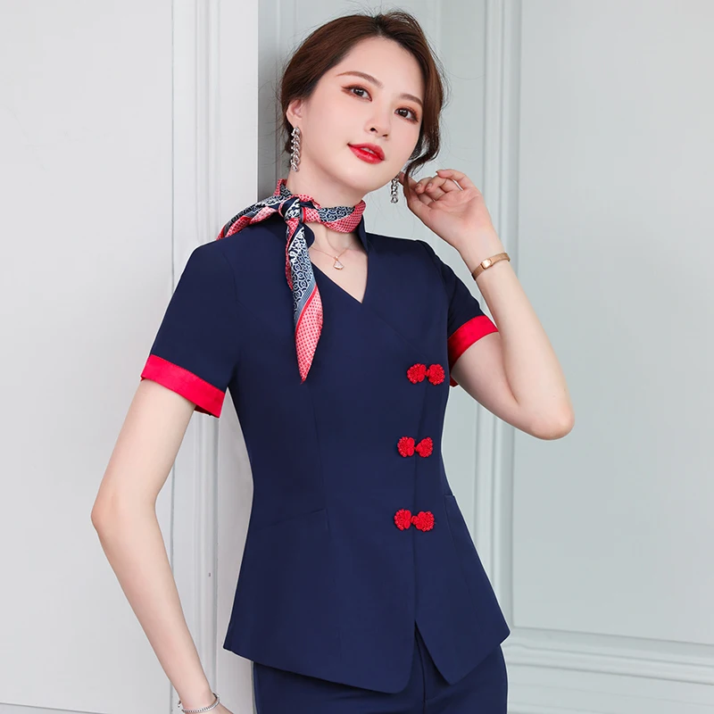 

New Styles 2021 Summer Short Sleeve Formal Business Blazer Coat with Ribbon OL Formal Uniform Designs Business Suits for Women