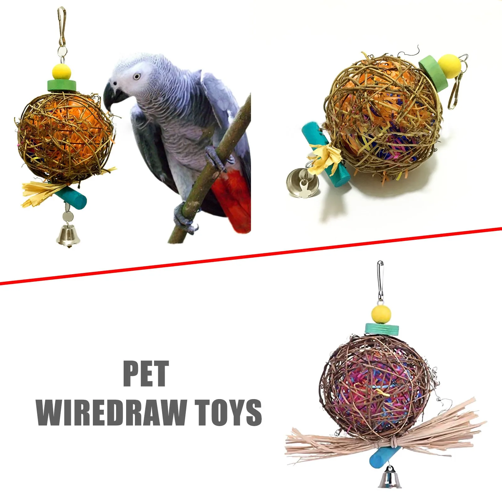 Parrot Bird Chewing Toys Natural rattan balls Rattan Ball Cat Toy Parrot sepak takraw toy Cat Bell Ball Cage Toy Preening Toy