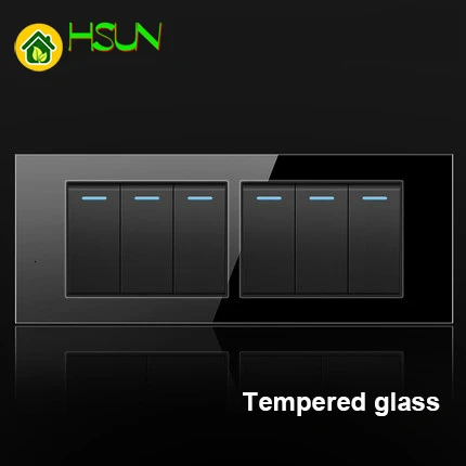 US /AU Tempered Glass Black 118 Type Switch Socket 1/2/3/4/5/6/7/8 Gang 2 Way Switch Real Glass Panel LED Guide Light Brazil Box