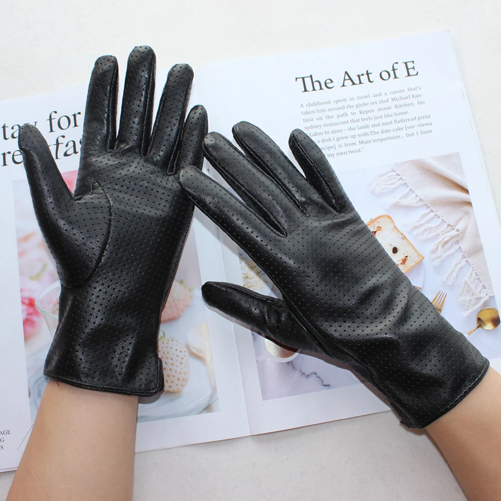 New Women\'s Goatskin Gloves Color Mesh Hollow Silky Thin Section High Quality Driving Spring and Autumn Wear-resistant Gloves