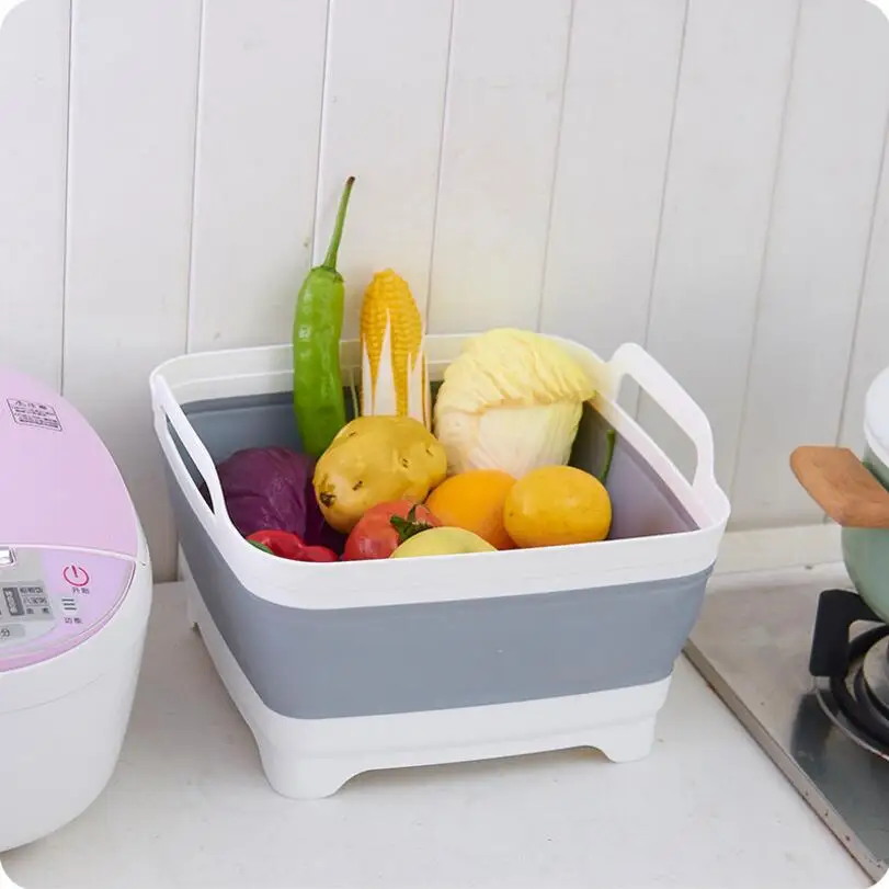 Square Fruit Vegetable Washing Washbasin Kitchen Product Supply Folding Sink Drain basket Travel Outdoor Camp Portable Basins