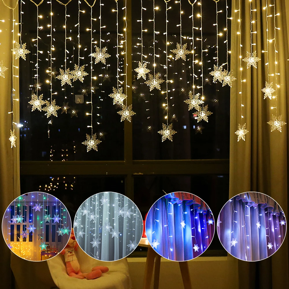 3.5M 96 LEDS Outdoor Christmas Curtain Lights Snowflake LED String Light Garden Home Decor Christmas Light LED Curtain Light D30