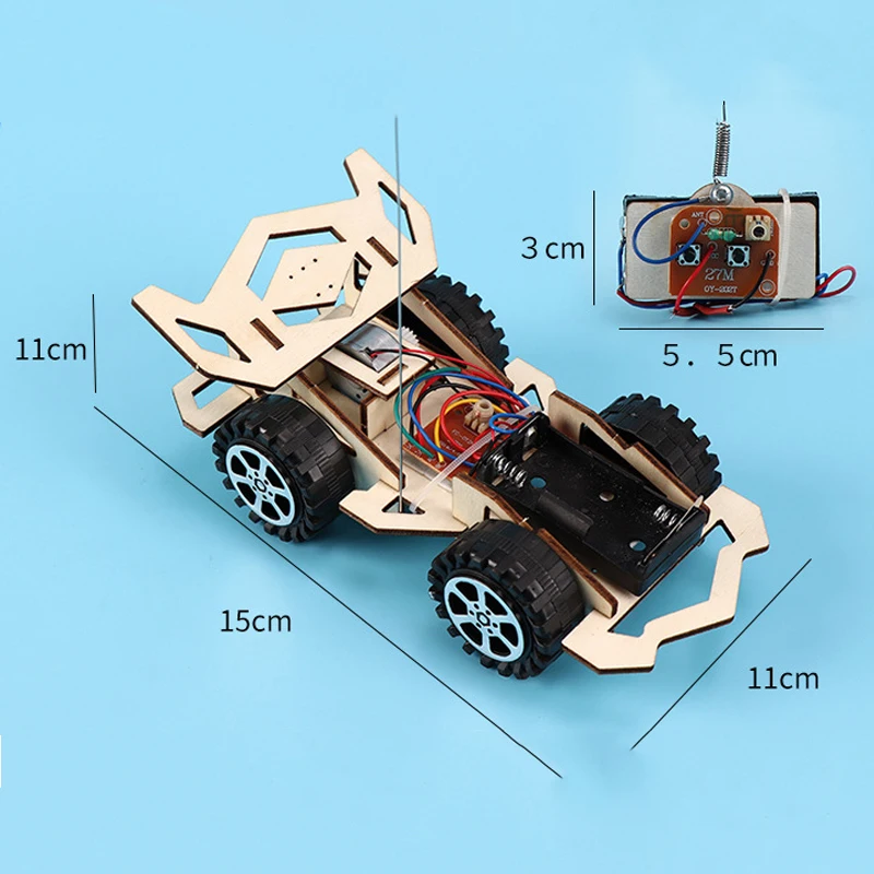 Coche de carreras eléctrico por control remoto de 4 canales, juguete de experimentos de ciencia, montaje de bricolaje, bricolaje, Chico, madera,