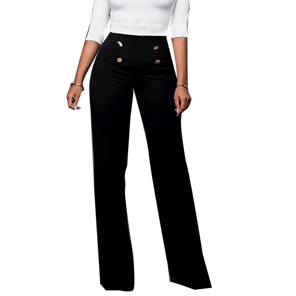 Chic Flared Pants Women Solid Color Wide Leg Pants High Waist Flared Trousers Slim Fit Loose Slacks Sexy Lady OL Work Pants 1Pc