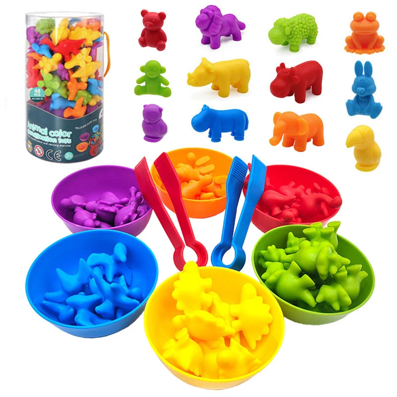 Materiale Montessori arcobaleno conteggio orso giocattoli matematici animale dinosauro smistamento colore gioco di corrispondenza bambini giocattolo