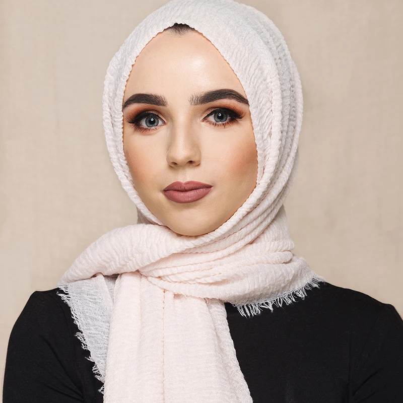 

90*180cm Women Muslim Crinkle Hijab Scarf Femme Musulman Soft Cotton Headscarf Islamic Hijab Shawls and Wraps