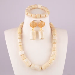 Nigeria Wedding Bridal Wedding Jewelry White Natural Coral Bead Necklace Jewelry African Wedding Banquet Jewelry Set AU-116