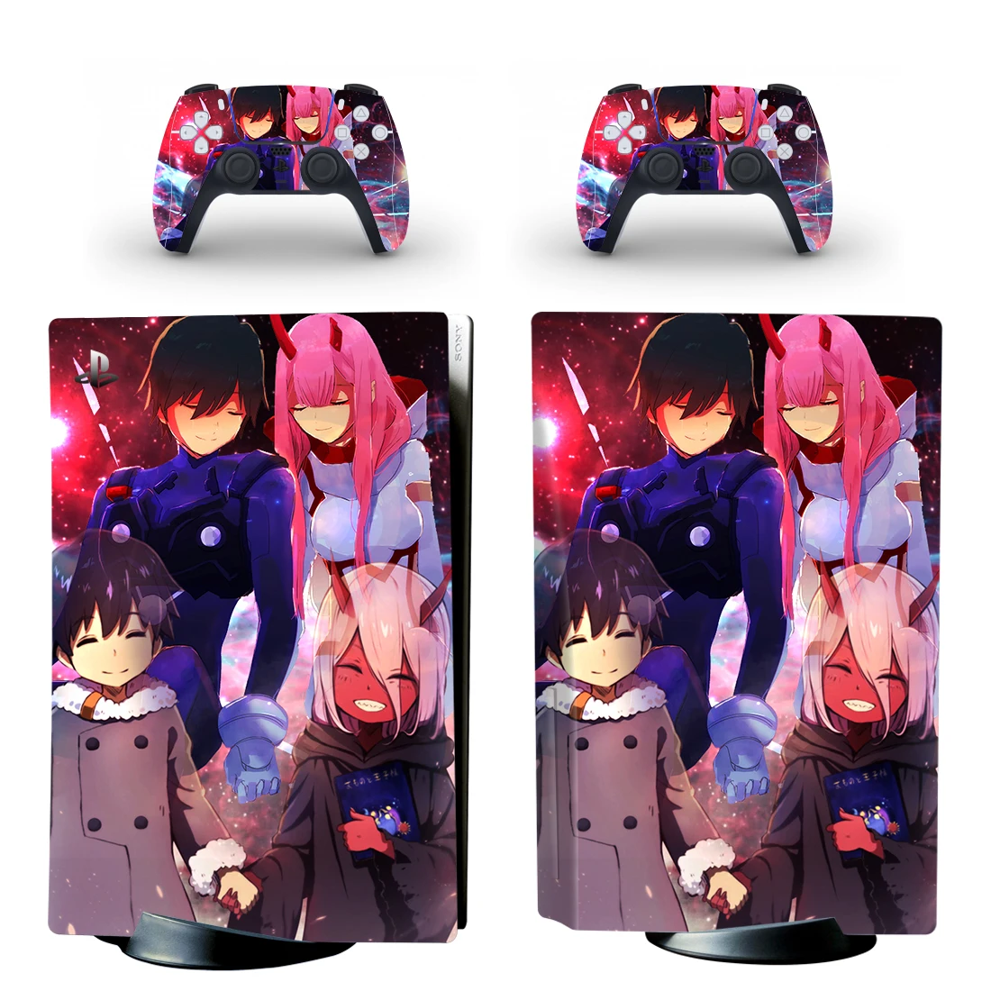 Querido no franxx ps5 padrão disco adesivo decalque capa para playstation 5 console e 2 controladores ps5 disco pele vinil