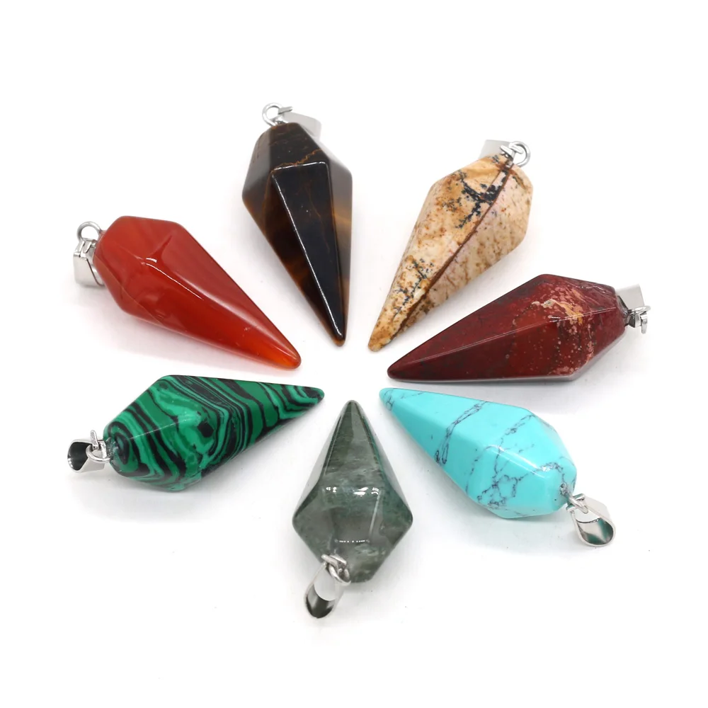 Natural Stone Pendant Reiki Healing Crystal Agates Cone Pendulum Malachite Charms for DIY Necklace Jewelry Making Accessories