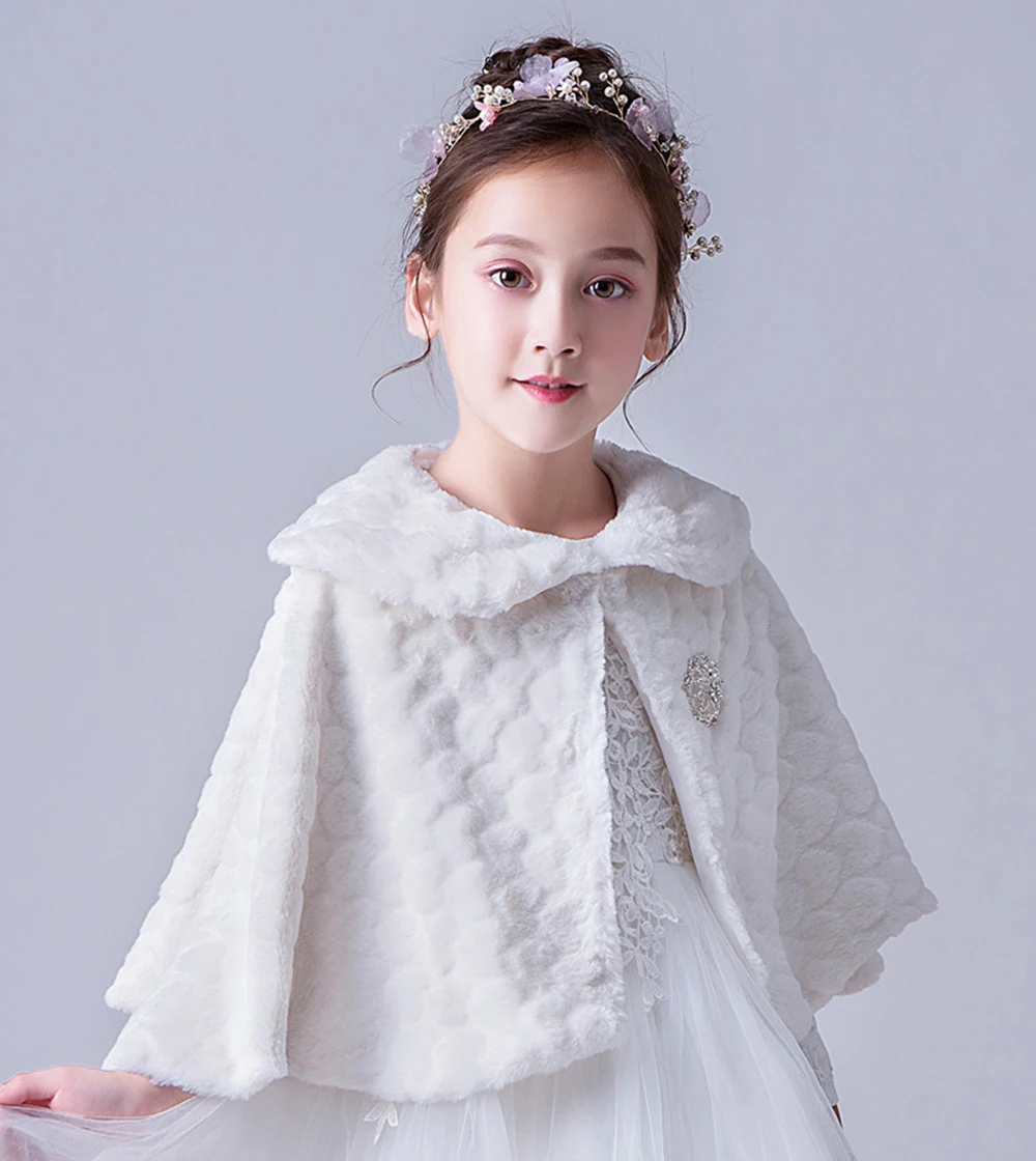 Winter Warm Princess Long Sleeve Cape Kid\'s Coat For Girls Children\'s Jacket Outerwear Wedding Party Shawl 12 13 Years