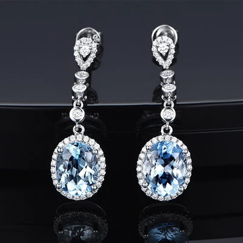 Natural Aquamarine Drop Earrings for Women Sterling Silver 925 Timeless Design Delicate Female Jewelry Wedding Luxury Earrings