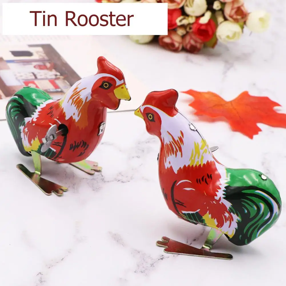 Metal Chicken Clockwork Toy Vintage Handmade Jump Wind Up Spring Motor Rooster Toys Children Gift Colours Funny for Kids