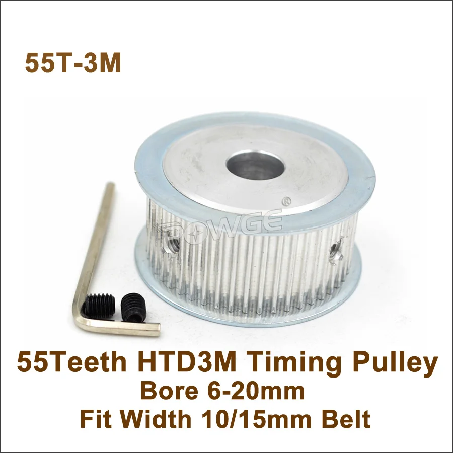 

POWGE 55 Teeth 3M Synchronous Pulley Bore 5-20mm Fit Width 10/15mm 3M Belt 55T 55Teeth HTD 3M Timing Belt Pulley 55-3M AF