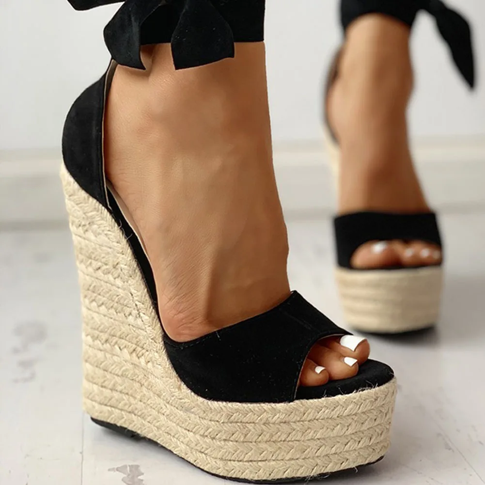 Doratasia di disegno di marca sexy dei cunei della piattaforma Scarpe tacchi alti sandali donna di Paglia di Estate Del Partito della caviglia-wrap