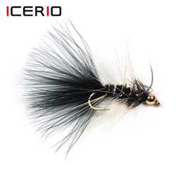 ICERIO 10PCS Long Shank Bead Head Woolly Bugger Streamer Fly Trout Fishing Lure Bait Size #10