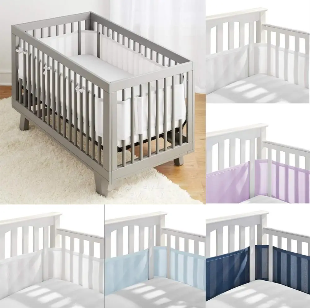 2Pcs/Set Breathable Summer Baby Bedding Bumper Collision Half Around baby bumper crib set Cotton Printing Mesh Safety Rails