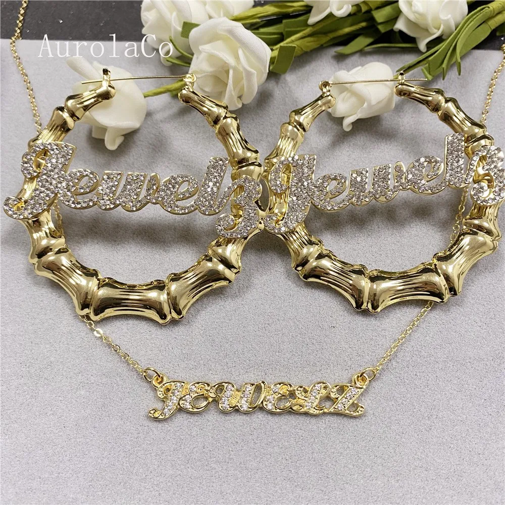 AurolaCo Custom Name Jewelry Set Heart Fashion New Ladies Hoop Earrings Custom Name Earrings Gold Heart Earrings Holiday Gifts